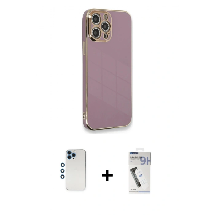 MARSİLYAN™- iPhone 12 Pro Kılıf Yankı Serisi - Şeffaf Uv Polymer Nano Ekran Koruyucu + Shine Kamera Lens - MI