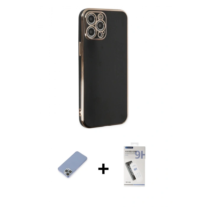 MARSİLYAN™- iPhone 12 Pro Kılıf Yankı Serisi - Şeffaf Uv Polymer Nano Ekran Koruyucu + Metal Kamera Lens Koruma Cam - KUYL
