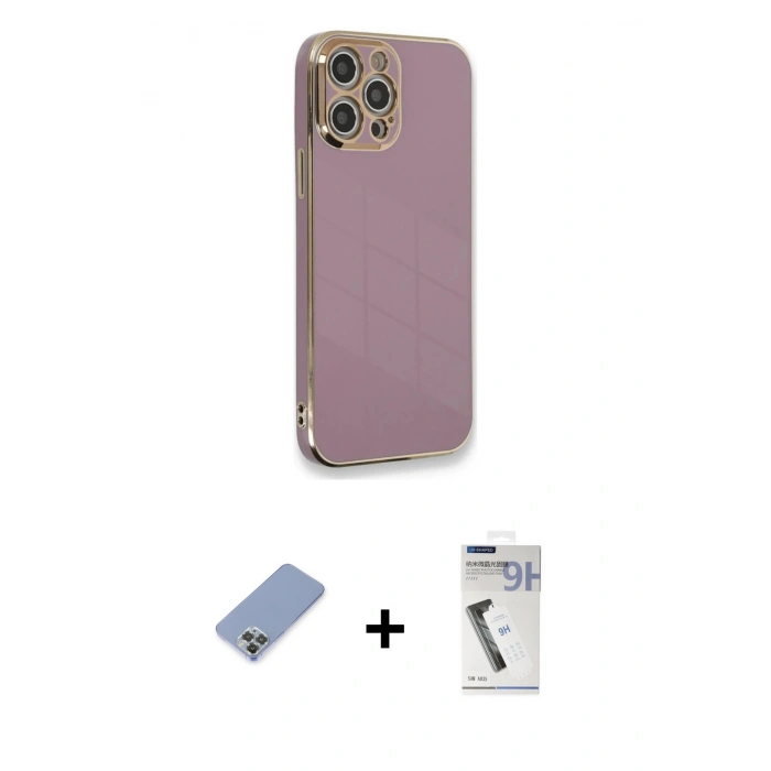 MARSİLYAN™- iPhone 12 Pro Kılıf Yankı Serisi - Şeffaf Uv Polymer Nano Ekran Koruyucu + Metal Kamera Lens Koruma Cam - KUYL