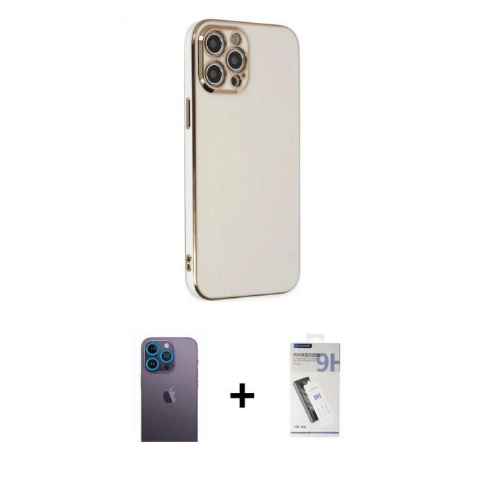 MARSİLYAN™- iPhone 12 Pro Kılıf Yankı Serisi - Şeffaf Uv Polymer Nano Ekran Koruyucu + Neon Fosforlu Kamera Lens - MI