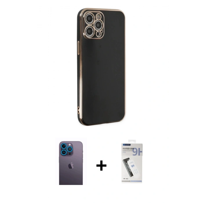 MARSİLYAN™- iPhone 12 Pro Kılıf Yankı Serisi - Şeffaf Uv Polymer Nano Ekran Koruyucu + Neon Fosforlu Kamera Lens - MI