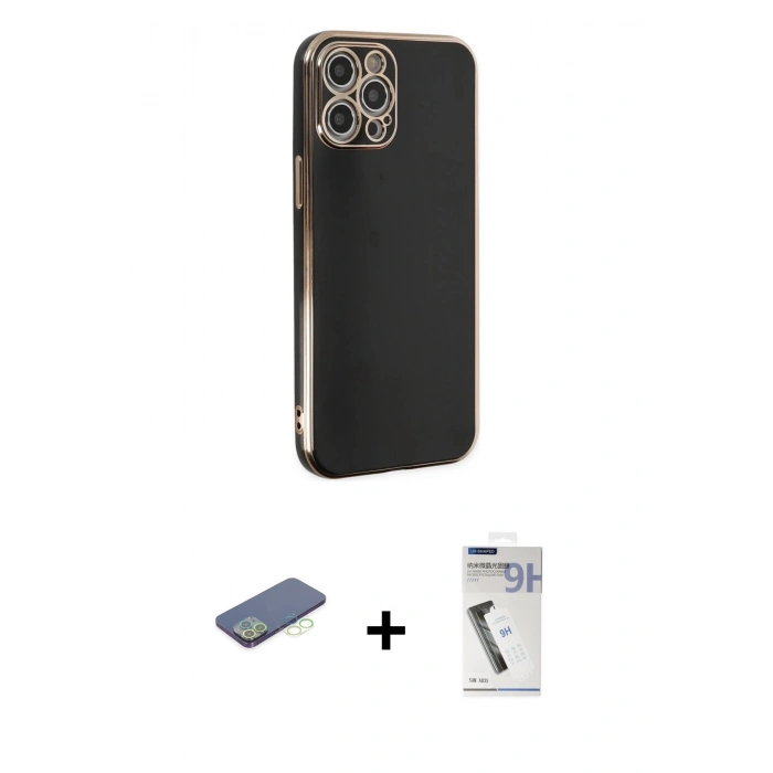 MARSİLYAN™- iPhone 12 Pro Kılıf Yankı Serisi - Şeffaf Uv Polymer Nano Ekran Koruyucu + Renkli Kamera Lens Koruma Cam - YL