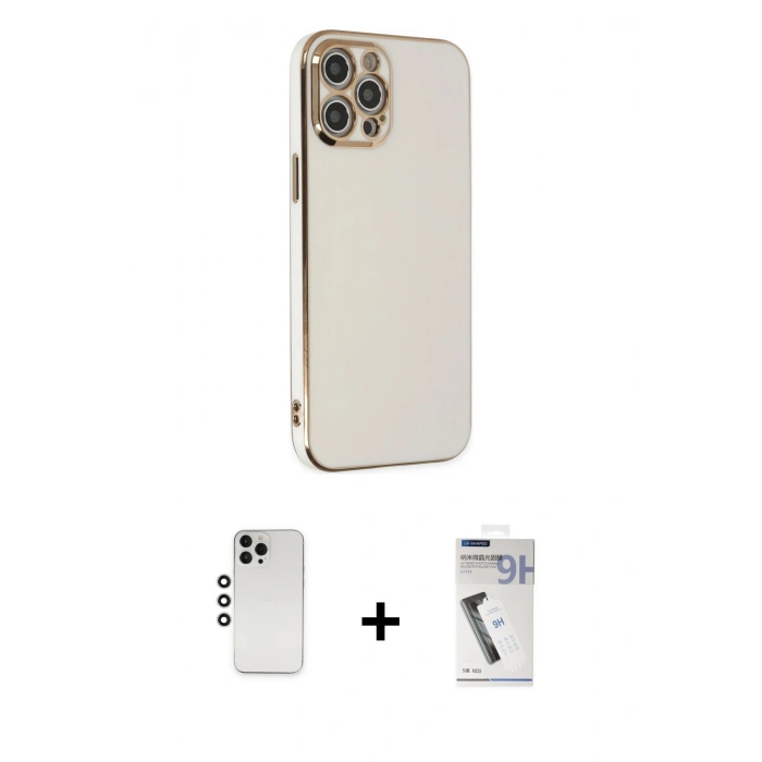 MARSİLYAN™- iPhone 12 Pro Kılıf Yankı Serisi - Şeffaf Uv Polymer Nano Ekran Koruyucu + Shine Kamera Lens - GS