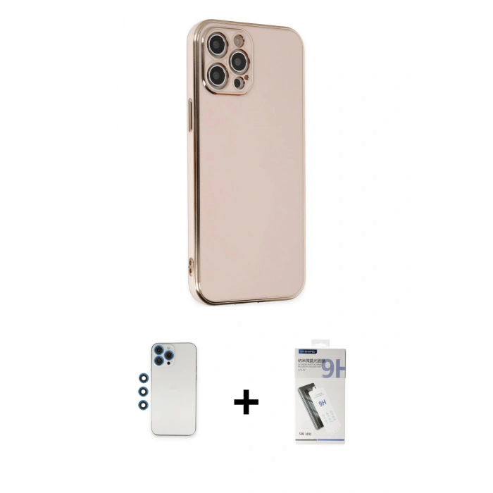 MARSİLYAN™- iPhone 12 Pro Kılıf Yankı Serisi - Şeffaf Uv Polymer Nano Ekran Koruyucu + Shine Kamera Lens - MI
