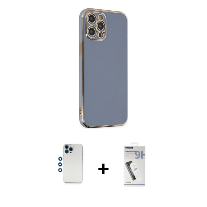 MARSİLYAN™- iPhone 12 Pro Kılıf Yankı Serisi - Şeffaf Uv Polymer Nano Ekran Koruyucu + Shine Kamera Lens - MI