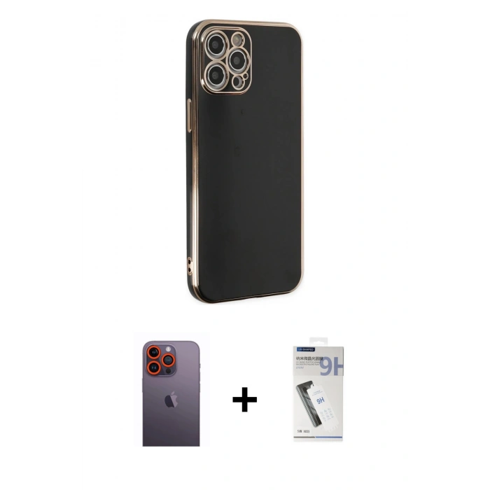 MARSİLYAN™- iPhone 12 Pro Kılıf Yankı Serisi - Şeffaf Uv Polymer Nano Ekran Koruyucu + Neon Fosforlu Kamera Lens - TU