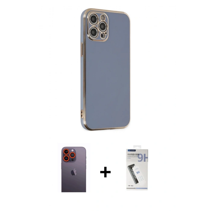 MARSİLYAN™- iPhone 12 Pro Kılıf Yankı Serisi - Şeffaf Uv Polymer Nano Ekran Koruyucu + Neon Fosforlu Kamera Lens - TU