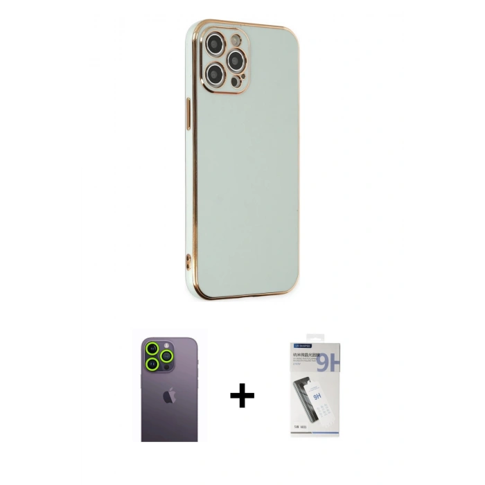 MARSİLYAN™- iPhone 12 Pro Kılıf Yankı Serisi - Şeffaf Uv Polymer Nano Ekran Koruyucu + Neon Fosforlu Kamera Lens - YL