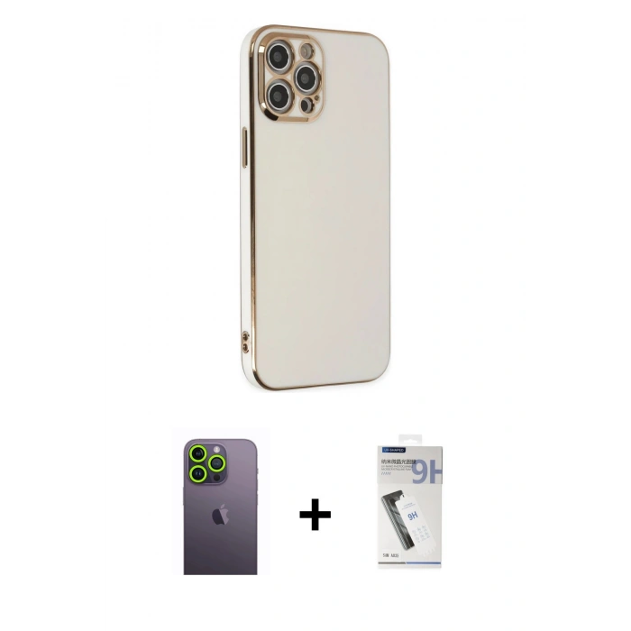 MARSİLYAN™- iPhone 12 Pro Kılıf Yankı Serisi - Şeffaf Uv Polymer Nano Ekran Koruyucu + Neon Fosforlu Kamera Lens - YL