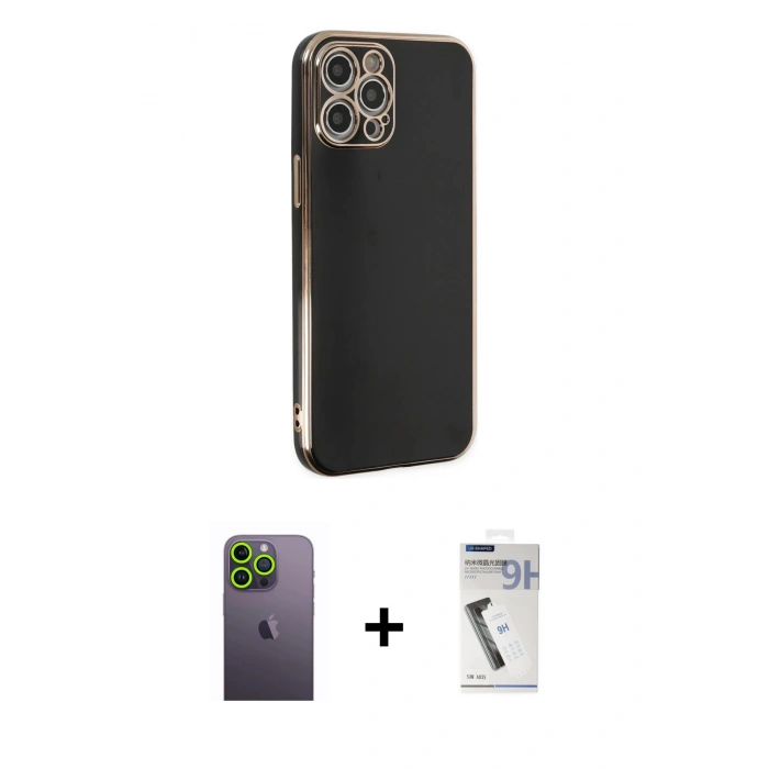 MARSİLYAN™- iPhone 12 Pro Kılıf Yankı Serisi - Şeffaf Uv Polymer Nano Ekran Koruyucu + Neon Fosforlu Kamera Lens - YL