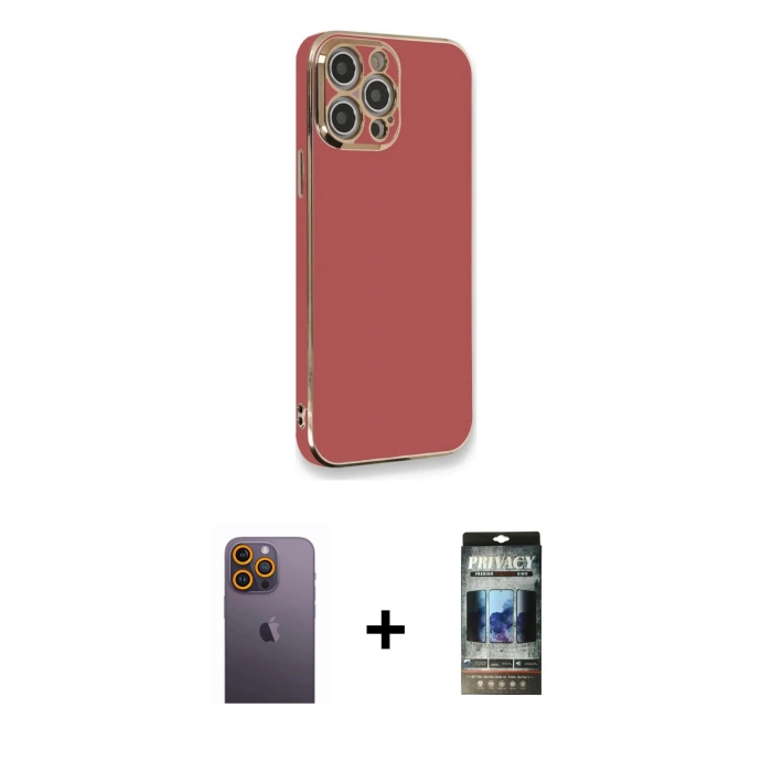 MARSİLYAN™- iPhone 12 Pro Kılıf Yankı Serisi - Siyah 34D Hayalet Izgaralı Cam + Neon Fosforlu Kamera Lens - SI