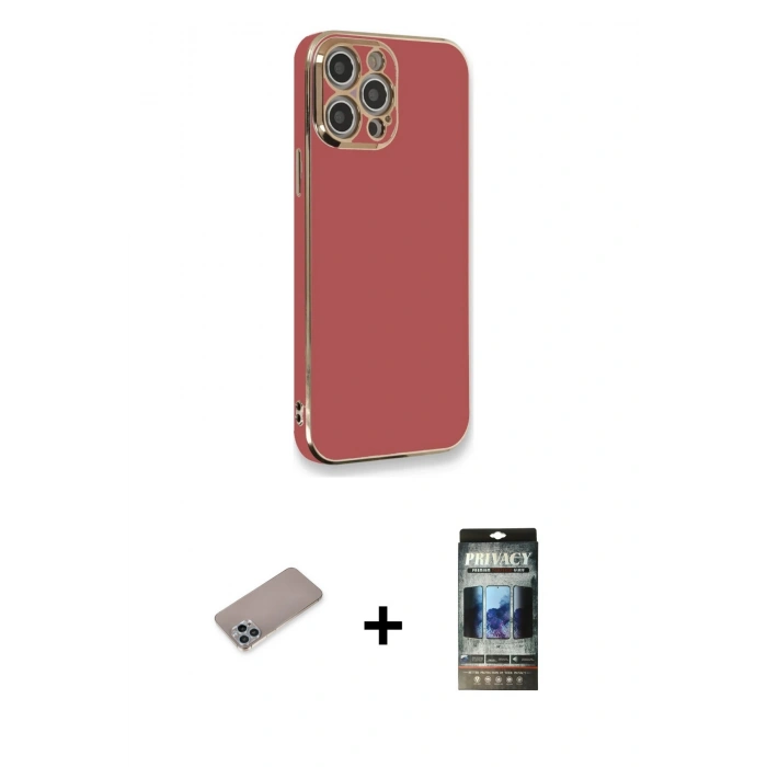 MARSİLYAN™- iPhone 12 Pro Kılıf Yankı Serisi - Siyah 34D Hayalet Izgaralı Cam + Shine Kamera Lens Koruma Cam - SABE