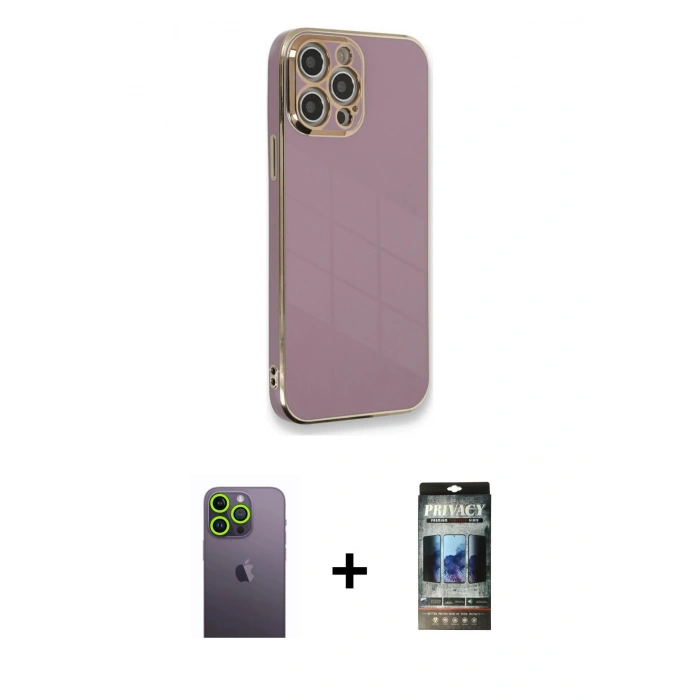 MARSİLYAN™- iPhone 12 Pro Kılıf Yankı Serisi - Siyah 34D Hayalet Izgaralı Cam + Neon Fosforlu Kamera Lens - YL