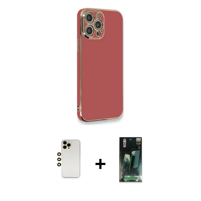 MARSİLYAN™- iPhone 12 Pro Kılıf Yankı Serisi - Siyah 360 Mat Full Body Arka Koruyucu + Shine Kamera Lens - GD