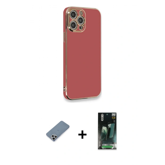 MARSİLYAN™- iPhone 12 Pro Kılıf Yankı Serisi - Siyah 360 Mat Full Body Arka Koruyucu + Metal Kamera Lens Koruma Cam - GS