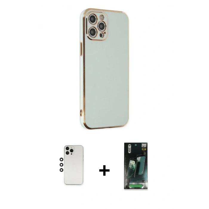 MARSİLYAN™- iPhone 12 Pro Kılıf Yankı Serisi - Siyah 360 Mat Full Body Arka Koruyucu + Shine Kamera Lens - GS