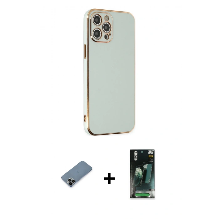 MARSİLYAN™- iPhone 12 Pro Kılıf Yankı Serisi - Siyah 360 Mat Full Body Arka Koruyucu + Shine Kamera Lens Koruma Cam - SH
