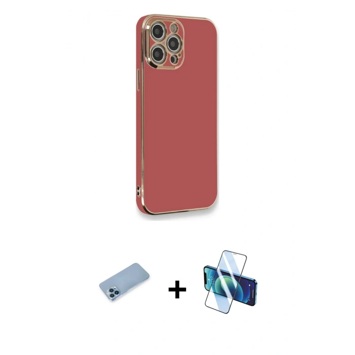 MARSİLYAN™- iPhone 12 Pro Kılıf Yankı Serisi - Siyah 3D Antistatik Cam Ekran Koruyucu + Shine Kamera Lens Koruma Cam - MI