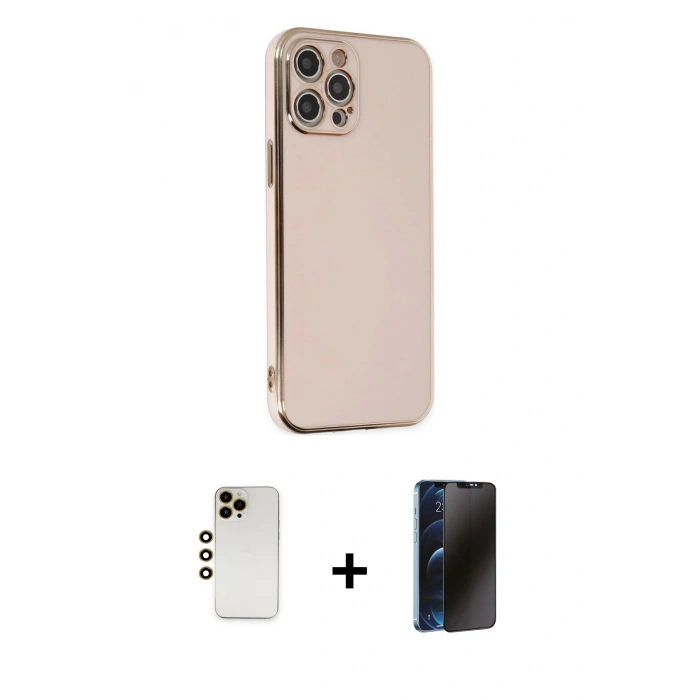 MARSİLYAN™- iPhone 12 Pro Kılıf Yankı Serisi - Siyah 3D Antistatik Hayalet Cam Ekran Koruyucu + Shine Kamera Lens - GD