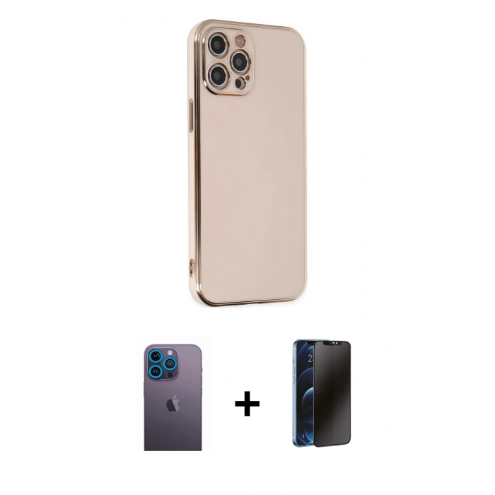 MARSİLYAN™- iPhone 12 Pro Kılıf Yankı Serisi - Siyah 3D Antistatik Hayalet Cam Ekran Koruyucu + Neon Fosforlu Kamera Lens - MI