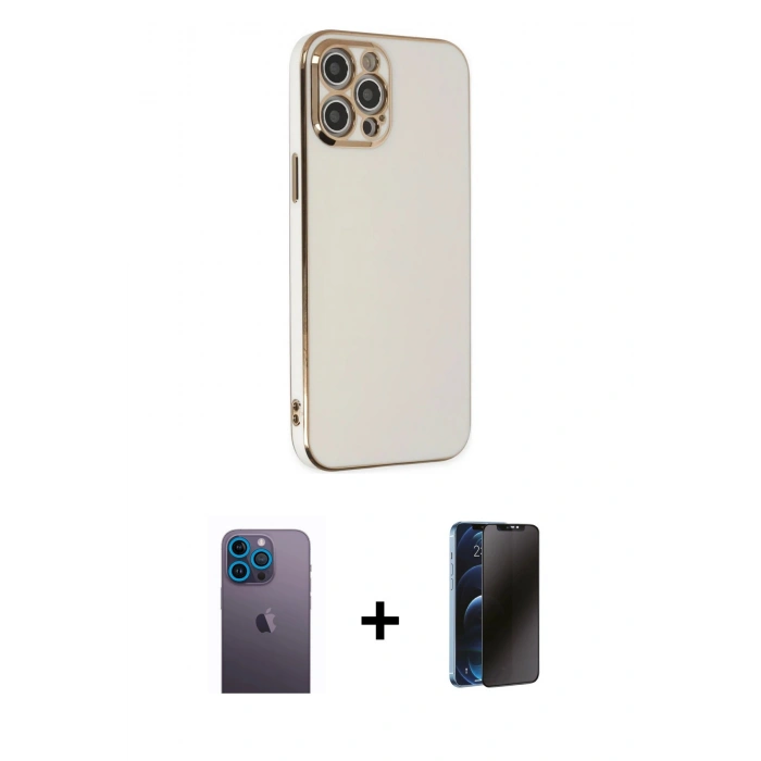 MARSİLYAN™- iPhone 12 Pro Kılıf Yankı Serisi - Siyah 3D Antistatik Hayalet Cam Ekran Koruyucu + Neon Fosforlu Kamera Lens - MI