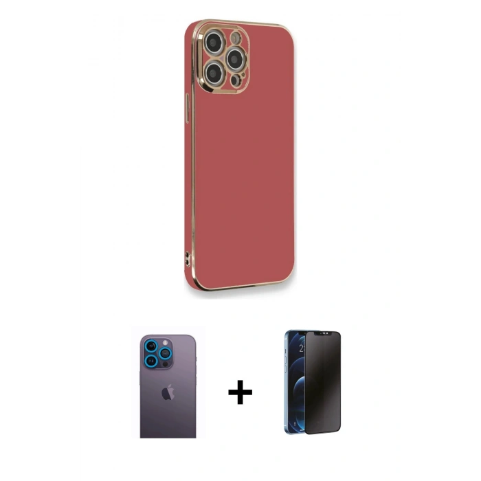 MARSİLYAN™- iPhone 12 Pro Kılıf Yankı Serisi - Siyah 3D Antistatik Hayalet Cam Ekran Koruyucu + Neon Fosforlu Kamera Lens - MI