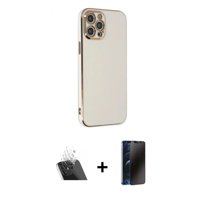 MARSİLYAN™- iPhone 12 Pro Kılıf Yankı Serisi - Siyah 3D Antistatik Hayalet Cam Ekran Koruyucu + Kamera Lens Koruma Cam - SF