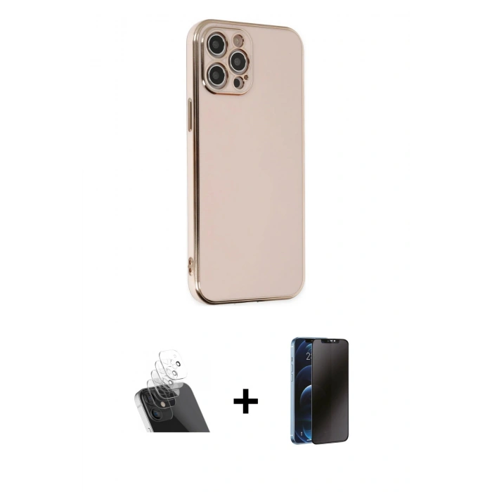 MARSİLYAN™- iPhone 12 Pro Kılıf Yankı Serisi - Siyah 3D Antistatik Hayalet Cam Ekran Koruyucu + Kamera Lens Koruma Cam - SF