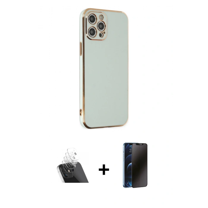 MARSİLYAN™- iPhone 12 Pro Kılıf Yankı Serisi - Siyah 3D Antistatik Hayalet Cam Ekran Koruyucu + Kamera Lens Koruma Cam - SF