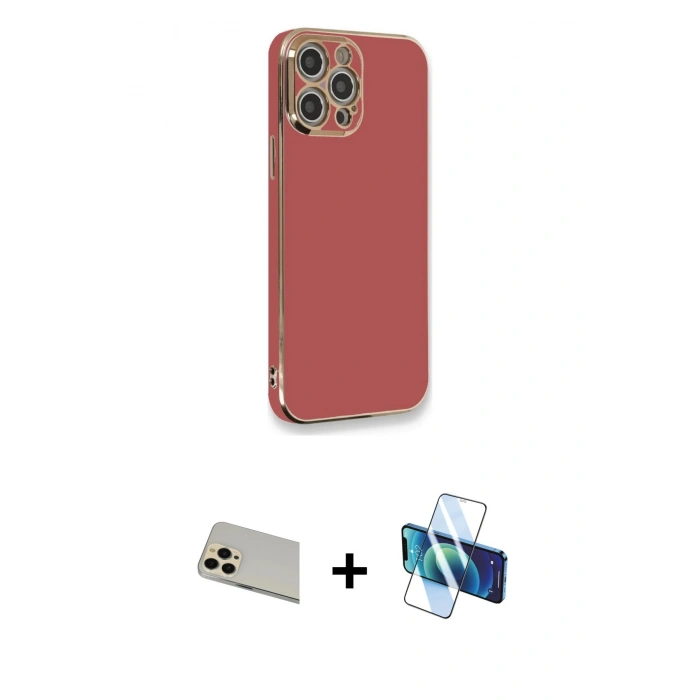 MARSİLYAN™- iPhone 12 Pro Kılıf Yankı Serisi - Siyah 3D Antistatik Seramik Nano Ekran Koruyucu + Rainbow Kamera Lens Koruma Cam - GD