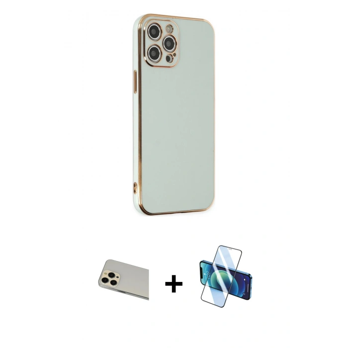 MARSİLYAN™- iPhone 12 Pro Kılıf Yankı Serisi - Siyah 3D Antistatik Seramik Nano Ekran Koruyucu + Rainbow Kamera Lens Koruma Cam - GD