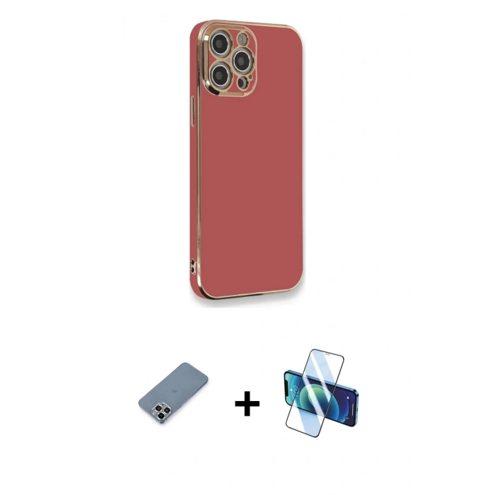 MARSİLYAN™- iPhone 12 Pro Kılıf Yankı Serisi - Siyah 3D Antistatik Seramik Nano Ekran Koruyucu + Metal Kamera Lens Koruma Cam - GS