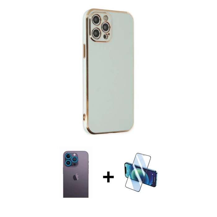 MARSİLYAN™- iPhone 12 Pro Kılıf Yankı Serisi - Siyah 3D Antistatik Seramik Nano Ekran Koruyucu + Neon Fosforlu Kamera Lens - MI