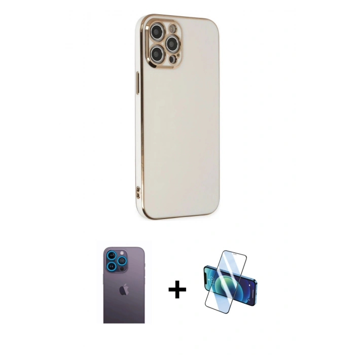 MARSİLYAN™- iPhone 12 Pro Kılıf Yankı Serisi - Siyah 3D Antistatik Seramik Nano Ekran Koruyucu + Neon Fosforlu Kamera Lens - MI