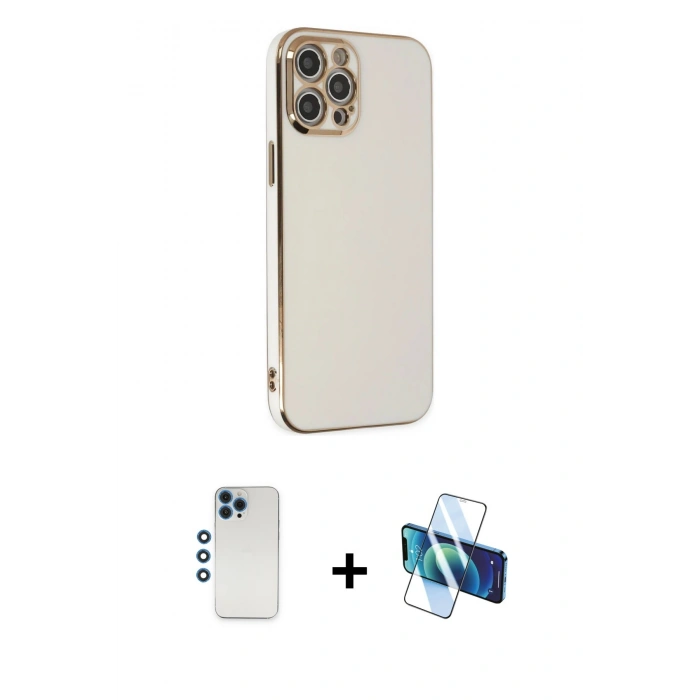 MARSİLYAN™- iPhone 12 Pro Kılıf Yankı Serisi - Siyah 3D Antistatik Seramik Nano Ekran Koruyucu + Shine Kamera Lens - MI