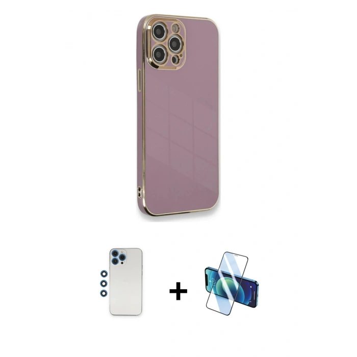 MARSİLYAN™- iPhone 12 Pro Kılıf Yankı Serisi - Siyah 3D Antistatik Seramik Nano Ekran Koruyucu + Shine Kamera Lens - MI