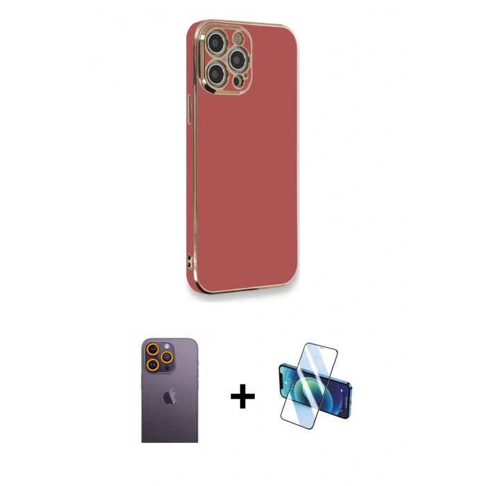 MARSİLYAN™- iPhone 12 Pro Kılıf Yankı Serisi - Siyah 3D Antistatik Seramik Nano Ekran Koruyucu + Neon Fosforlu Kamera Lens - SI