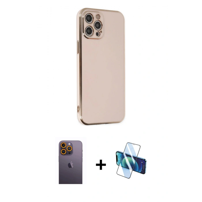 MARSİLYAN™- iPhone 12 Pro Kılıf Yankı Serisi - Siyah 3D Antistatik Seramik Nano Ekran Koruyucu + Neon Fosforlu Kamera Lens - SI