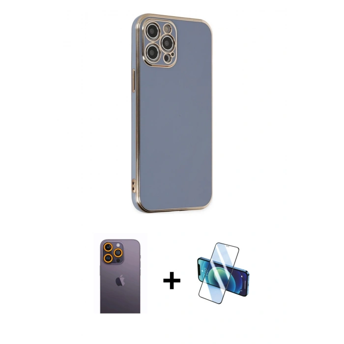 MARSİLYAN™- iPhone 12 Pro Kılıf Yankı Serisi - Siyah 3D Antistatik Seramik Nano Ekran Koruyucu + Neon Fosforlu Kamera Lens - SI