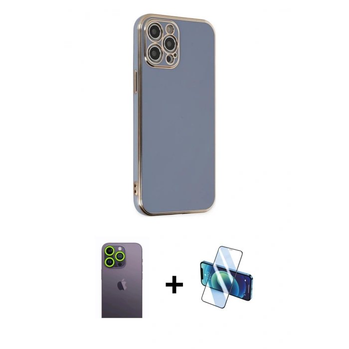MARSİLYAN™- iPhone 12 Pro Kılıf Yankı Serisi - Siyah 3D Antistatik Seramik Nano Ekran Koruyucu + Neon Fosforlu Kamera Lens - YL