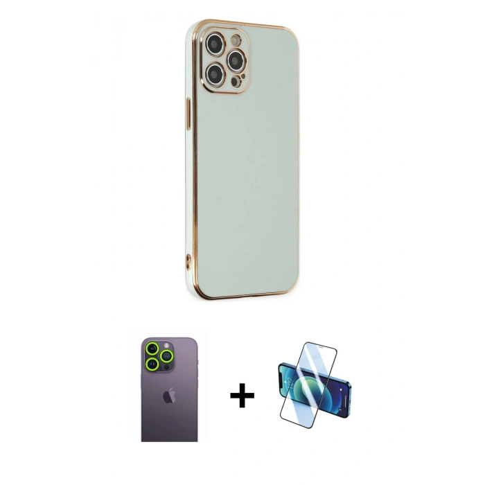 MARSİLYAN™- iPhone 12 Pro Kılıf Yankı Serisi - Siyah 3D Antistatik Seramik Nano Ekran Koruyucu + Neon Fosforlu Kamera Lens - YL