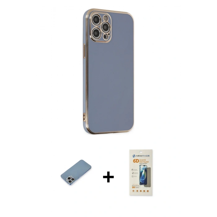 MARSİLYAN™- iPhone 12 Pro Kılıf Yankı Serisi - Siyah 6D Mat Seramik Hayalet Nano Ekran Koruyucu + Shine Kamera Lens Koruma Cam - GI