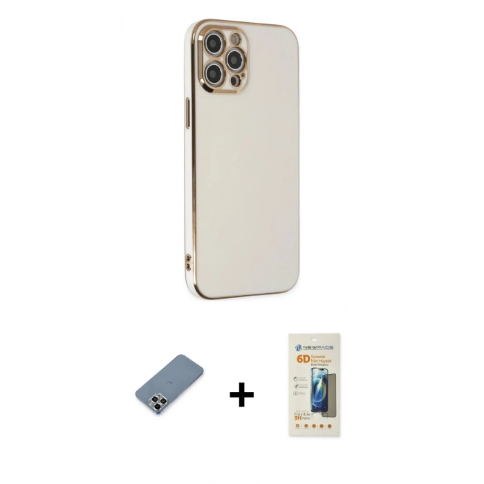 MARSİLYAN™- iPhone 12 Pro Kılıf Yankı Serisi - Siyah 6D Mat Seramik Hayalet Nano Ekran Koruyucu + Metal Kamera Lens Koruma Cam - GS