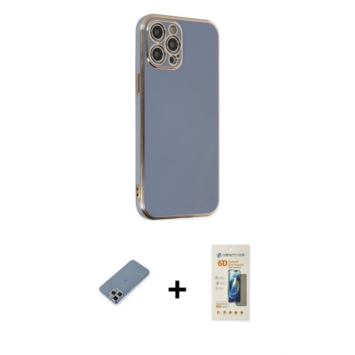 MARSİLYAN™- iPhone 12 Pro Kılıf Yankı Serisi - Siyah 6D Mat Seramik Hayalet Nano Ekran Koruyucu + Metal Kamera Lens Koruma Cam - GS