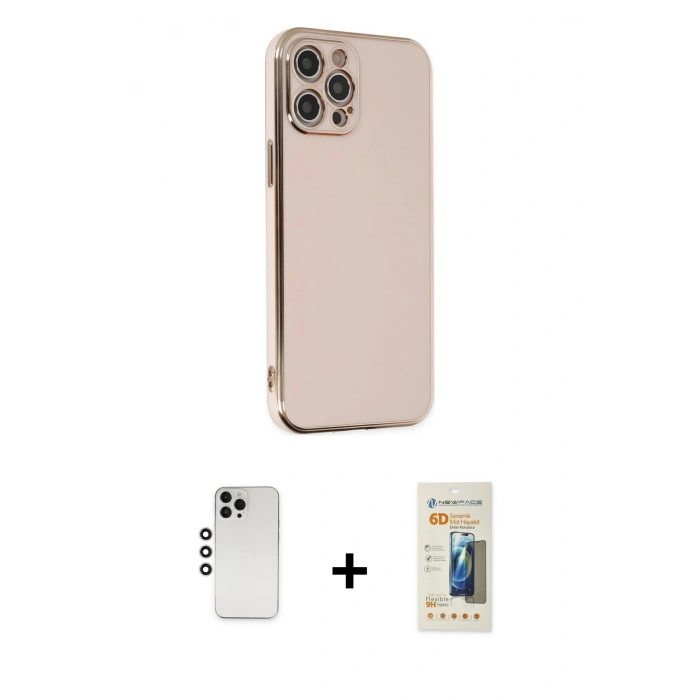 MARSİLYAN™- iPhone 12 Pro Kılıf Yankı Serisi - Siyah 6D Mat Seramik Hayalet Nano Ekran Koruyucu + Shine Kamera Lens - GS