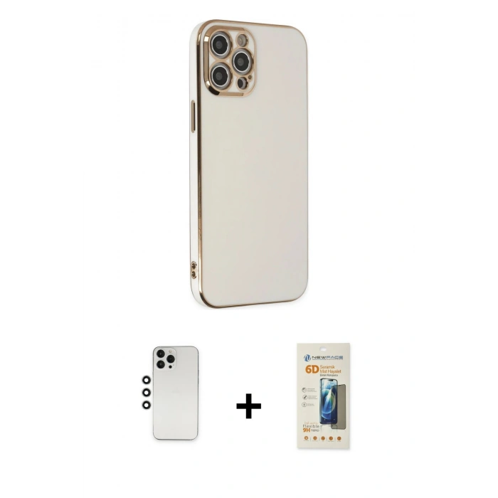 MARSİLYAN™- iPhone 12 Pro Kılıf Yankı Serisi - Siyah 6D Mat Seramik Hayalet Nano Ekran Koruyucu + Shine Kamera Lens - GS