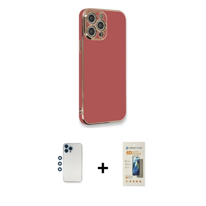 MARSİLYAN™- iPhone 12 Pro Kılıf Yankı Serisi - Siyah 6D Mat Seramik Hayalet Nano Ekran Koruyucu + Shine Kamera Lens - MI