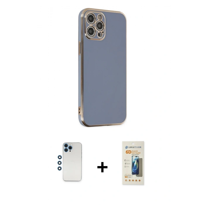 MARSİLYAN™- iPhone 12 Pro Kılıf Yankı Serisi - Siyah 6D Mat Seramik Hayalet Nano Ekran Koruyucu + Shine Kamera Lens - MI