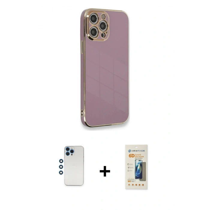 MARSİLYAN™- iPhone 12 Pro Kılıf Yankı Serisi - Siyah 6D Mat Seramik Hayalet Nano Ekran Koruyucu + Shine Kamera Lens - MI