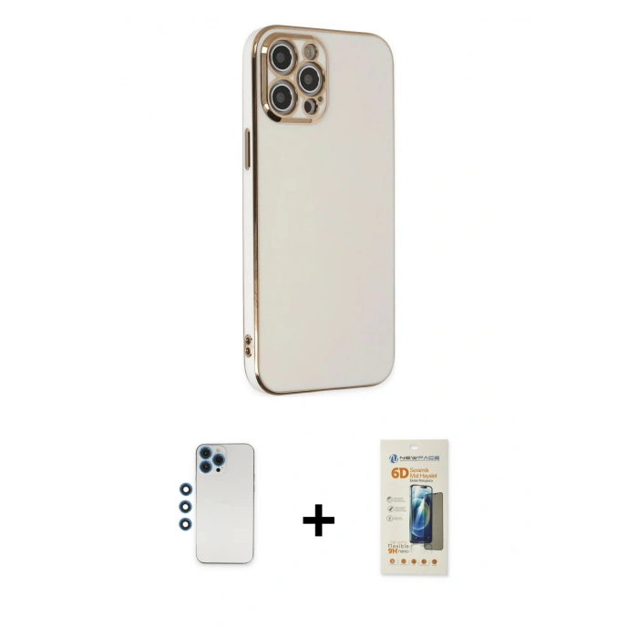 MARSİLYAN™- iPhone 12 Pro Kılıf Yankı Serisi - Siyah 6D Mat Seramik Hayalet Nano Ekran Koruyucu + Shine Kamera Lens - MI
